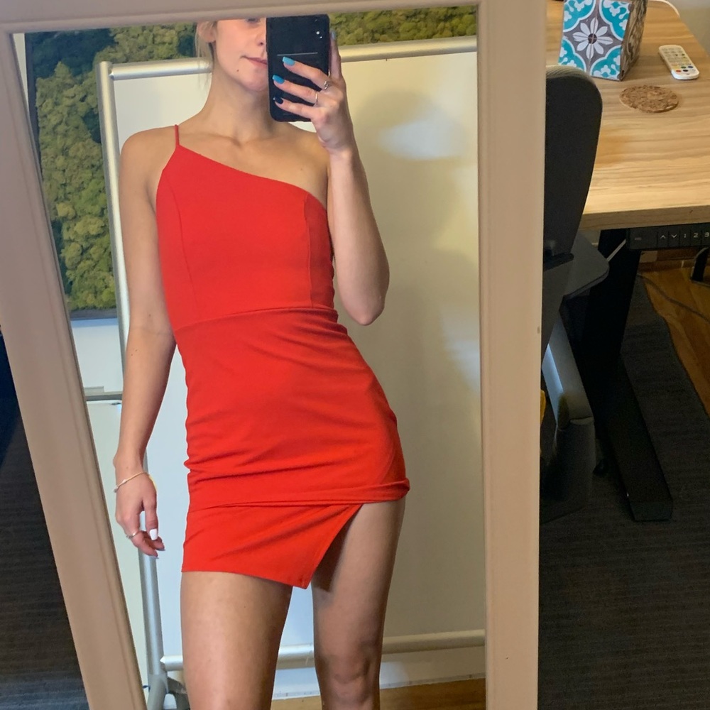 blue blush red mini dress